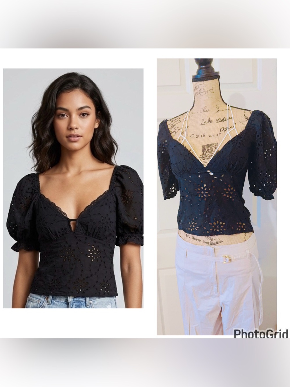Olivaceous Eyelet Puff Sleeve Top M